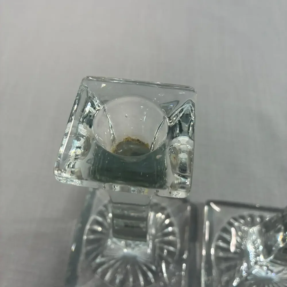 Vintage Clear Glass Candlestick Holders Set of 3 Square Base Taper Candle Holder
